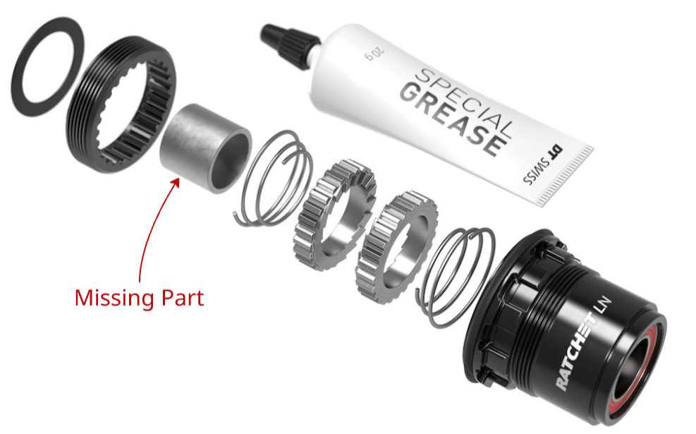 DT Swiss ratchet mechanism with missing spacer